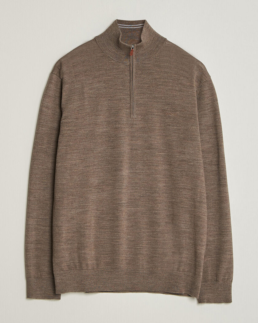 Gant Extrafine Merino Knitted Half Zip Dark Hazelnut Melange – Braun