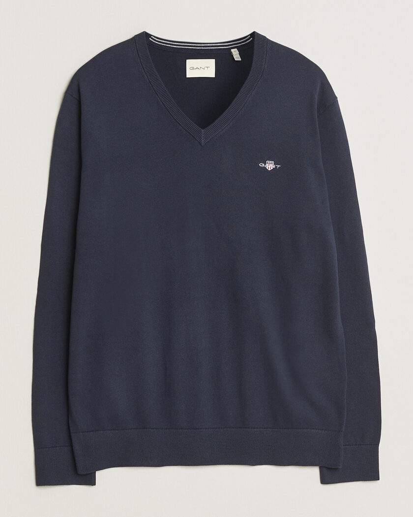 Gant Classic Cotton V-Neck Evening Blue – Blau