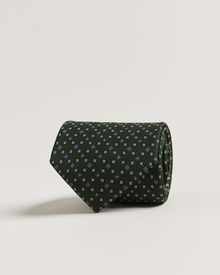 E. Marinella 3-Fold Printed Silk Tie Dark Green – Grün