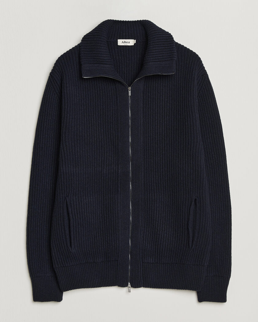 Altea Rib Wool Bomber Cardigan Navy – Blau