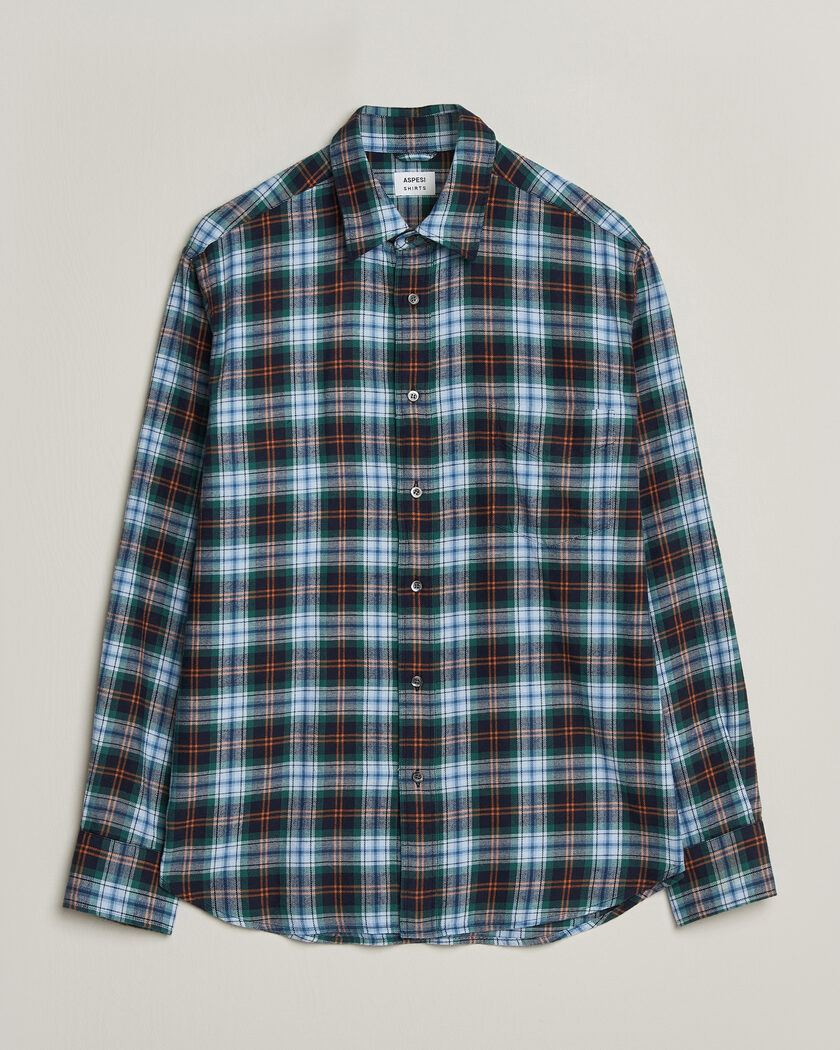 Aspesi Flannel Shirt Blue Check – Blau