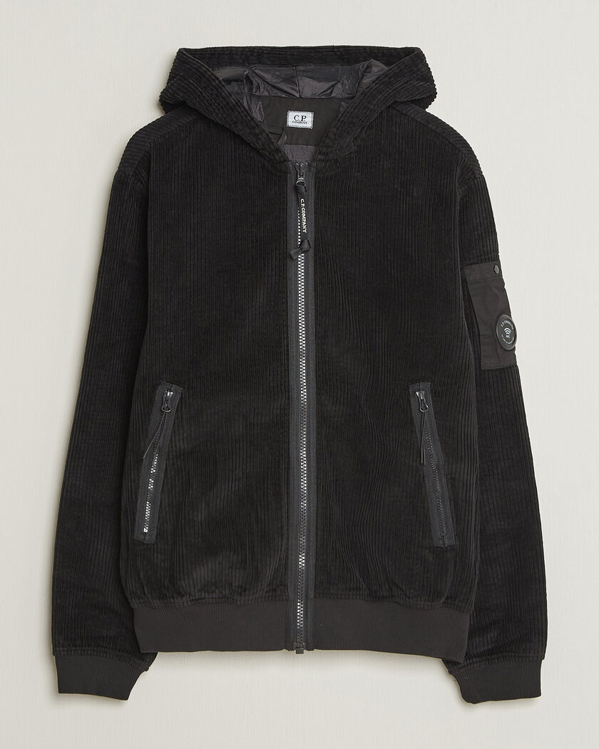 C.P. Company Light Padded Hood Corduroy Jacket Black – Schwarz