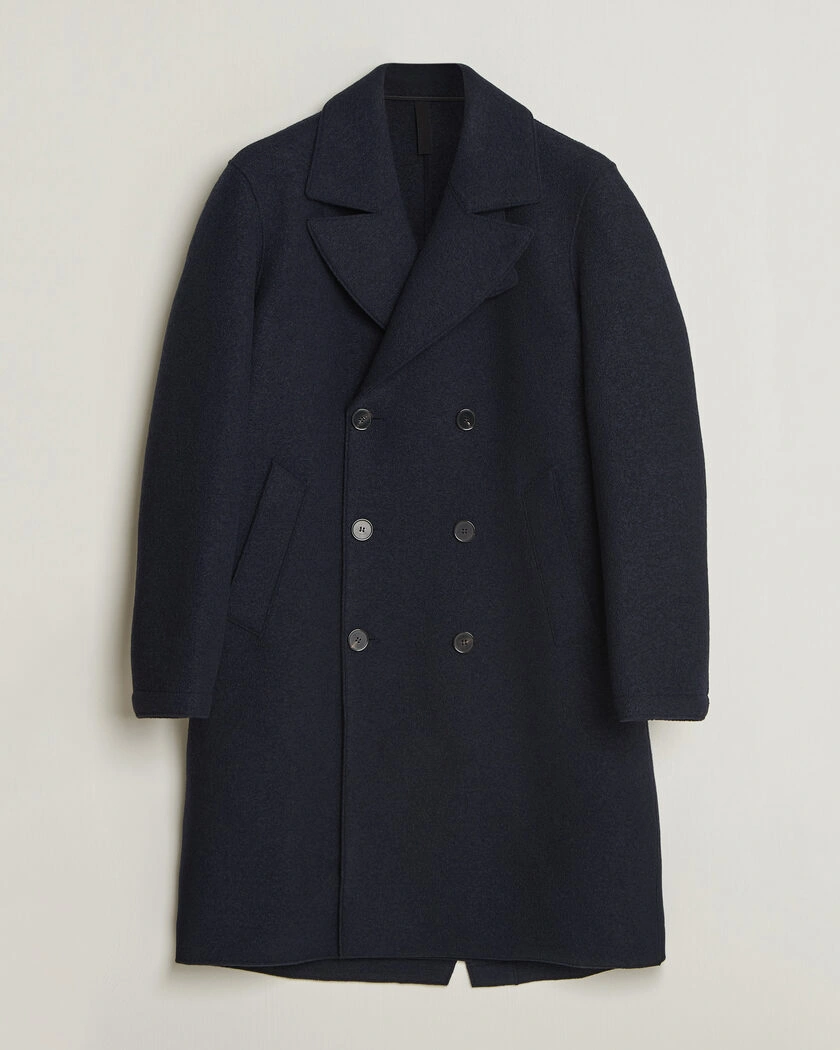 Harris Wharf London Pressed Wool Long Peacoat Navy Blue – Blau