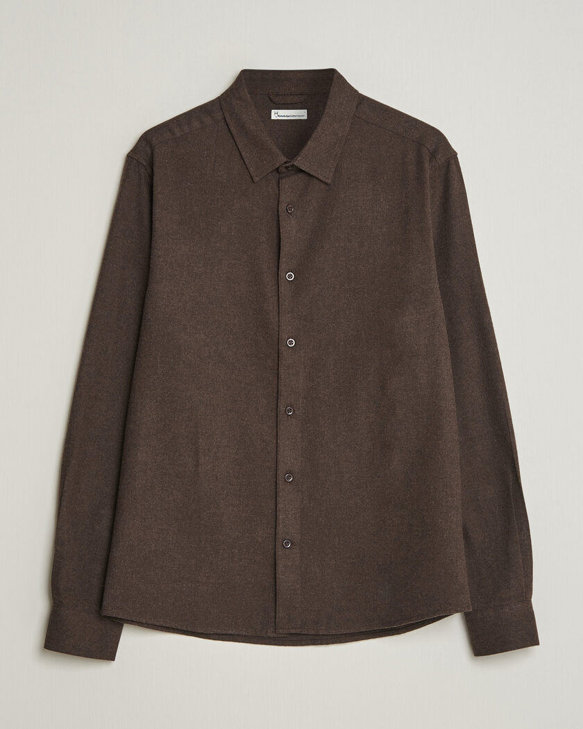 KnowledgeCotton Apparel Regular Fit Melange Flannel Shirt Chocolate – Braun
