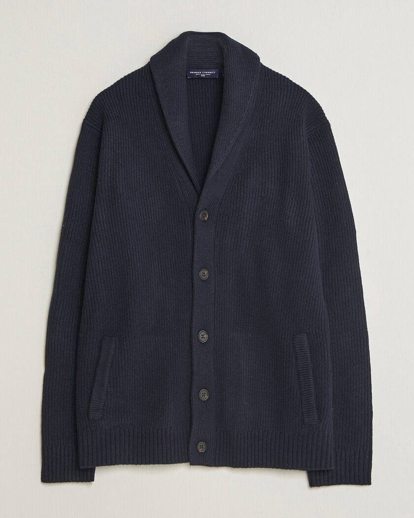 Charles Tyrwhitt Chunky Merino Shawl Neck Cardigan Navy – Blau