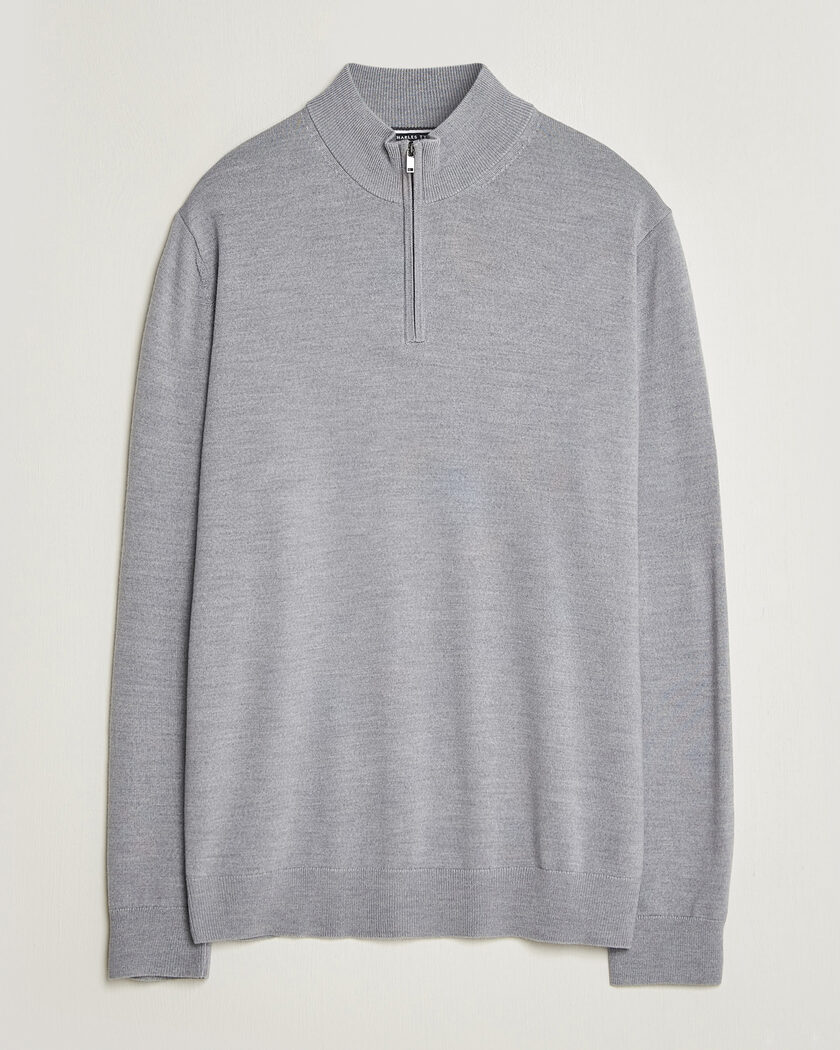 Charles Tyrwhitt Pure Merino Zip Neck Jumper Light Grey – Grau