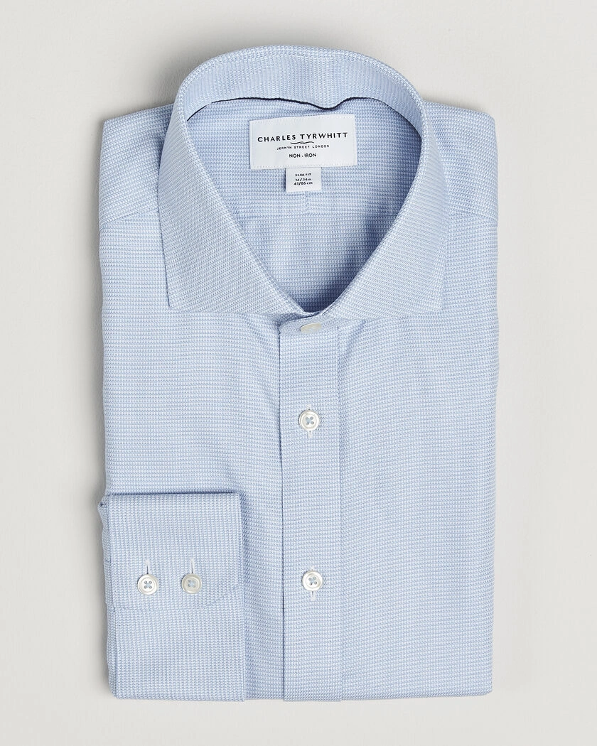 Charles Tyrwhitt Slim Fit Non Iron Trafalgar Weave Shirt Sky Blue – Blau