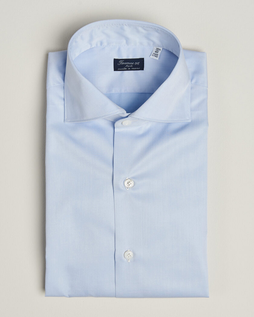 Finamore Napoli Milano Slim Traveller Cotton Shirt Light Blue – Blau