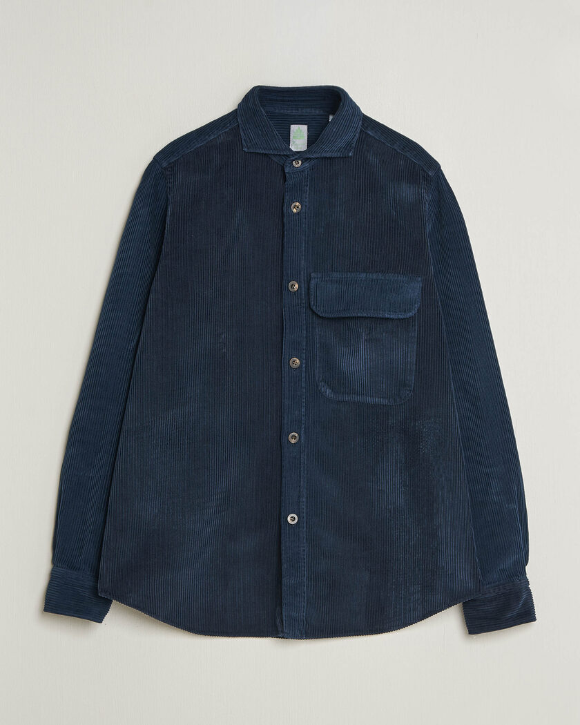 Finamore Napoli Garment Dyed Corduroy Overshirt Navy – Blau