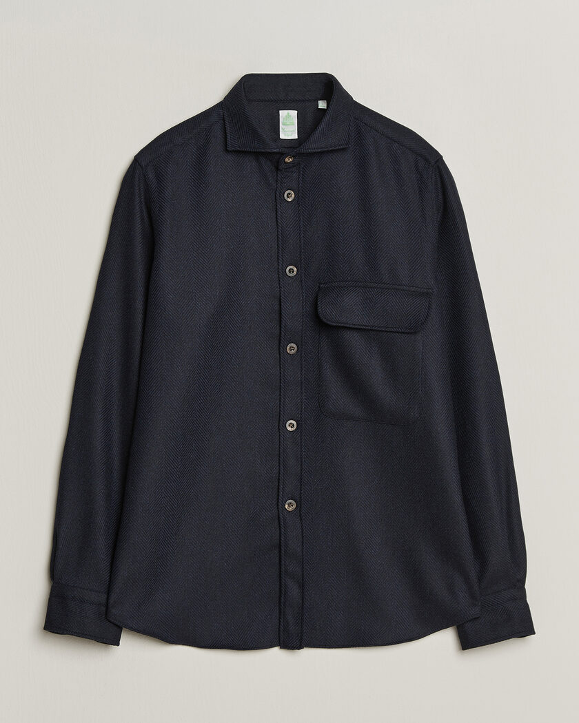 Finamore Napoli Wool Herringbone Overshirt Navy – Blau