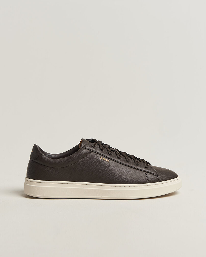 BOSS BLACK Kieran Grained Leather Sneaker Dark Brown – Braun