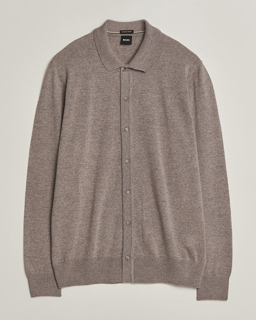BOSS BLACK Helbert Merino Knitted Cardigan Open Brown – Braun