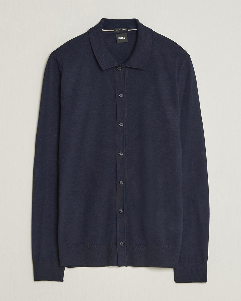 BOSS BLACK Helbert Merino Knitted Cardigan Dark Blue – Blau