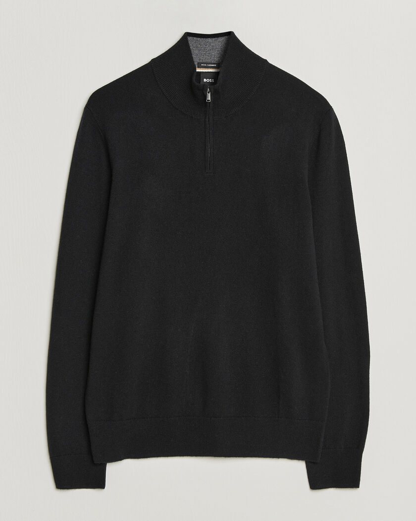 BOSS BLACK Hemarlo Wool/Cashmere Half Zip Black – Schwarz