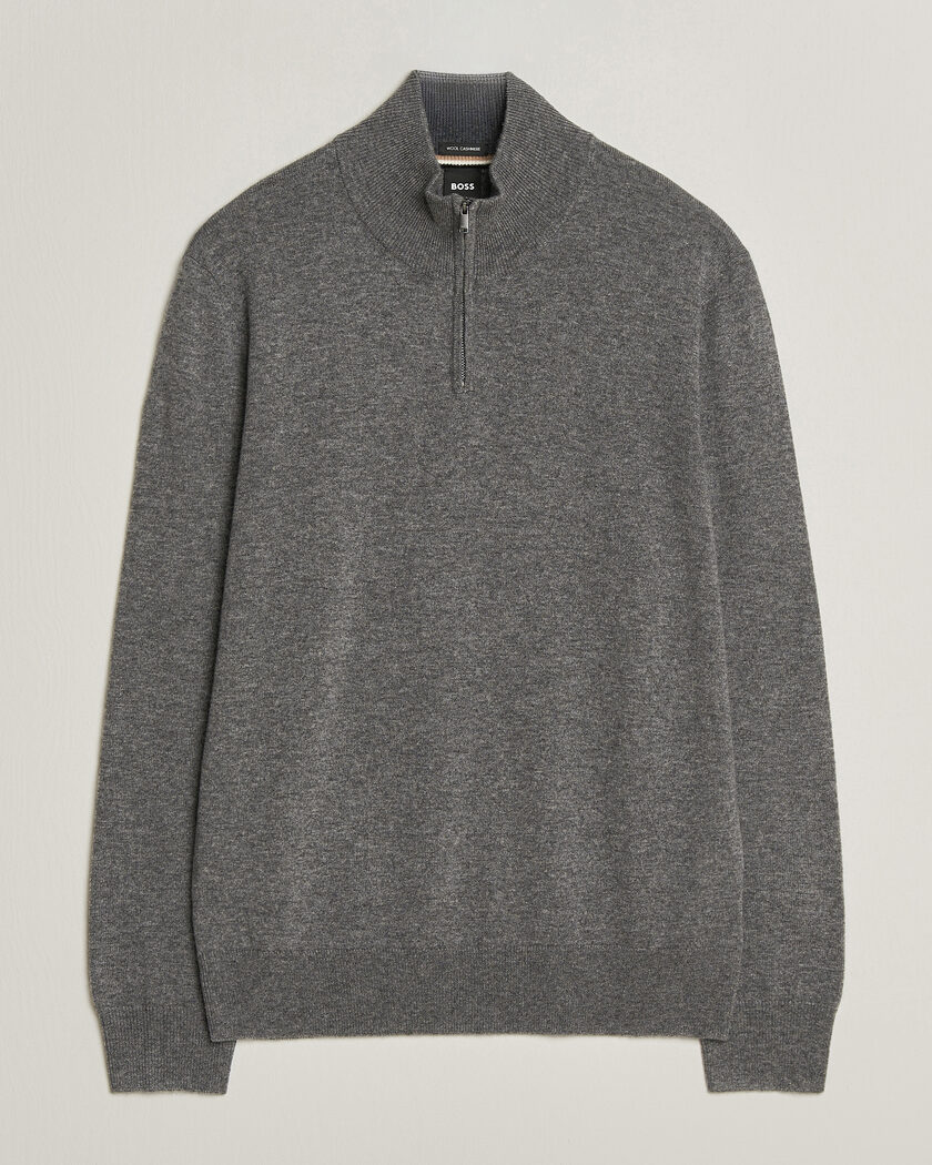 BOSS BLACK Hemarlo Wool/Cashmere Half Zip Medium Grey – Grau