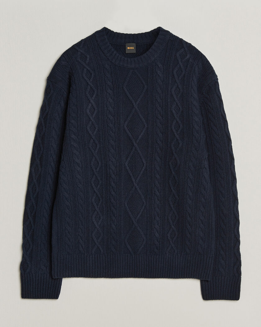 BOSS ORANGE Atreccio Wool Structured Knitted Sweater Dark Blue – Blau