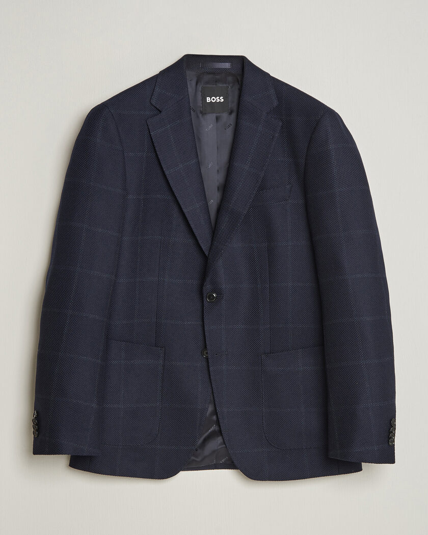 BOSS BLACK Hutson Checked Wool Blazer Dark Blue – Blau