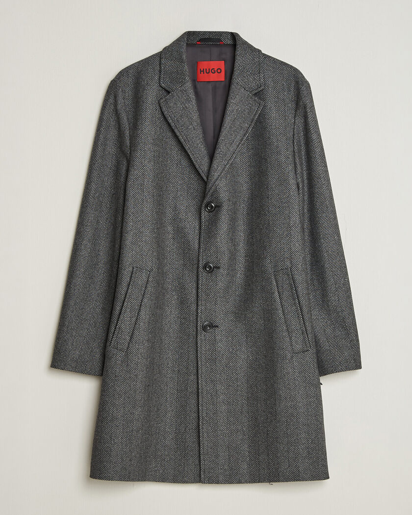 HUGO Malte Herringbone Coat Dark Grey – Grau