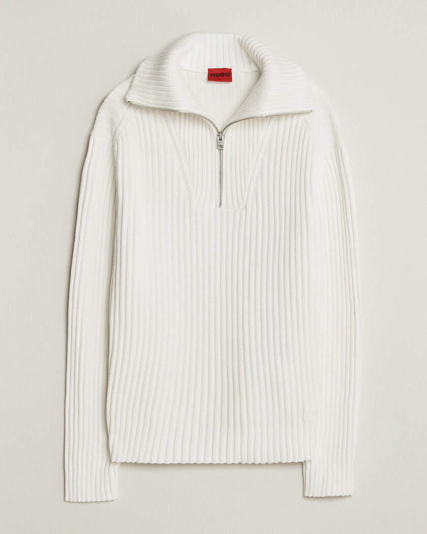 HUGO Srtithon Cotton Knitted Half Zip Natural – Weiß