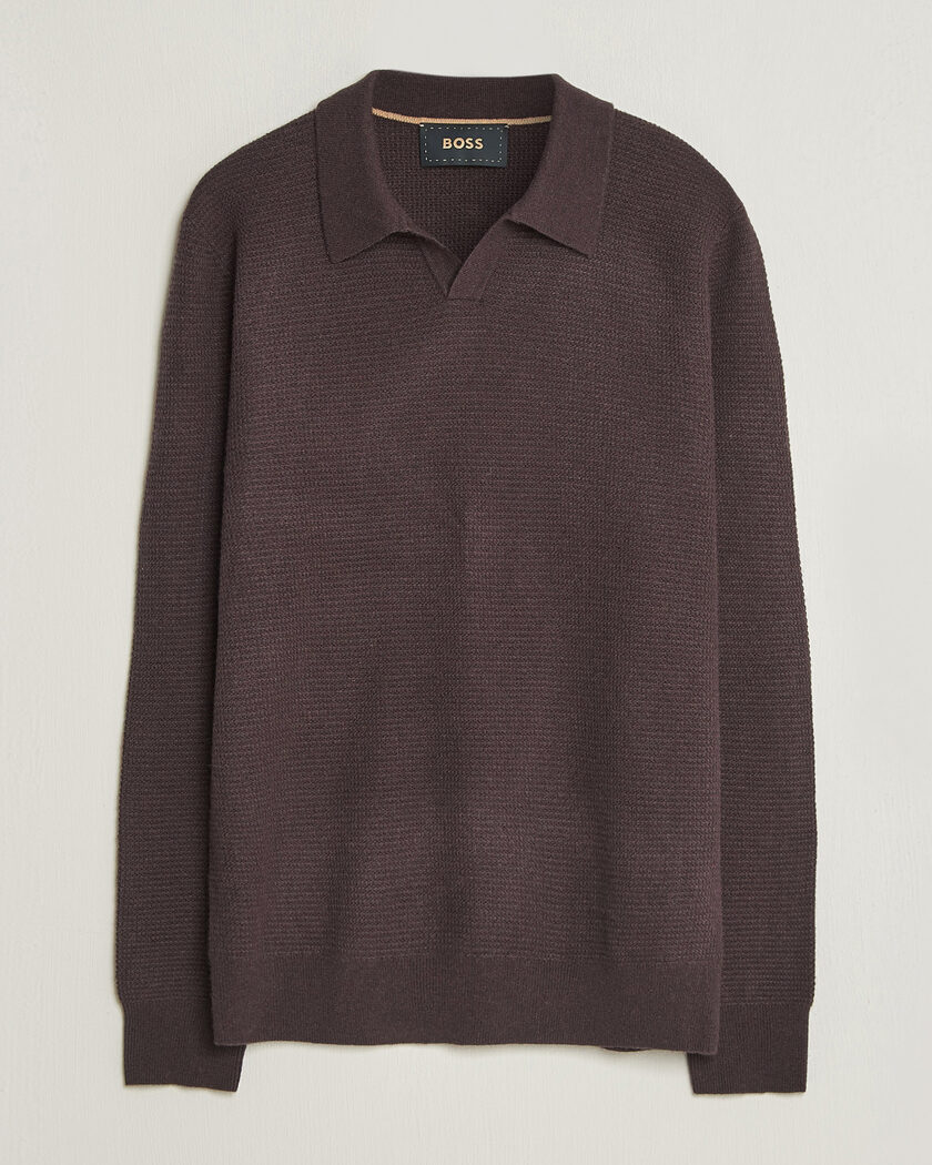 BOSS CAMEL Filo Cashmere Knitted Polo Open Brown – Braun