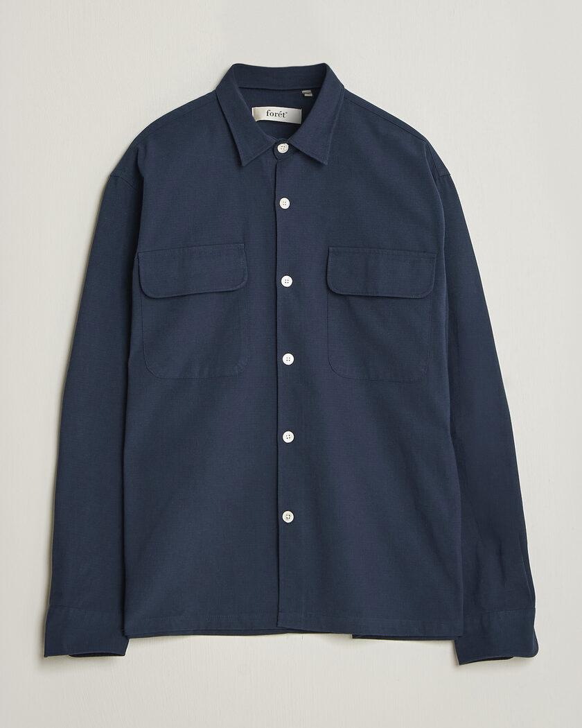 Forét Lunar Relaxed Fit Textured Overshirt Navy – Blau
