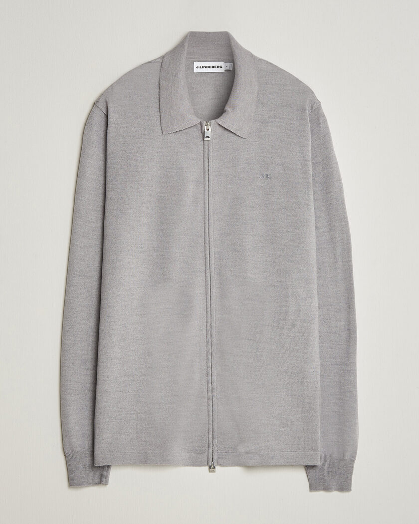 J.Lindeberg Kaleb Merino Full Zip Light Grey Melange – Grau