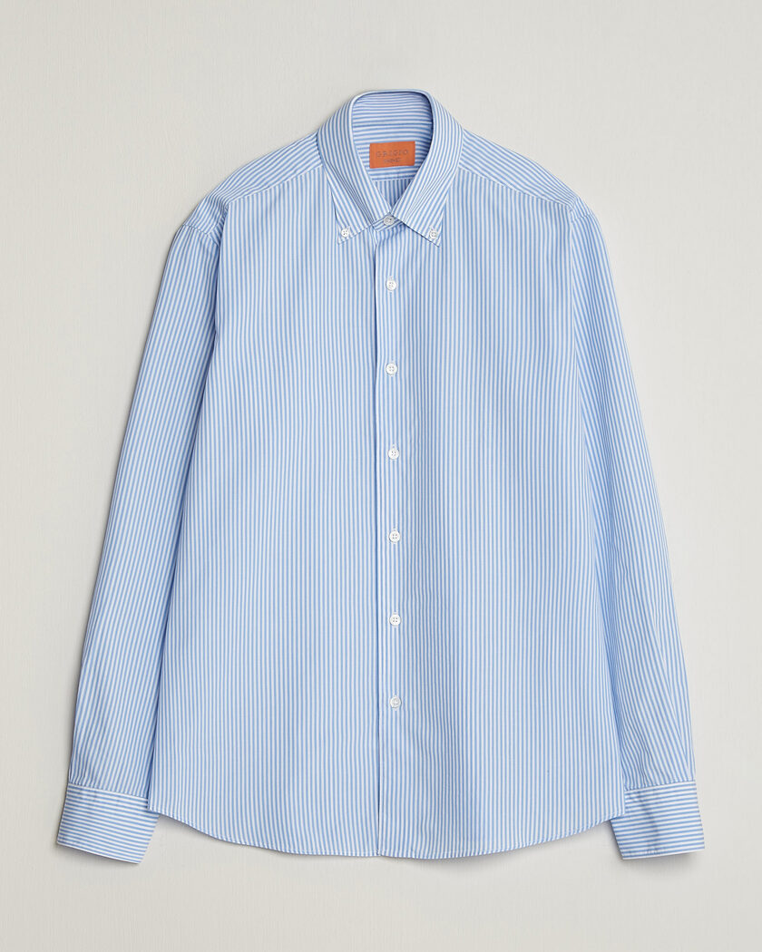 Grigio Popeline Button Down Shirt Light Blue Stripe – Blau