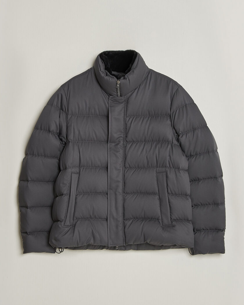 Herno Faux Fur Down Jacket Dark Grey – Grau