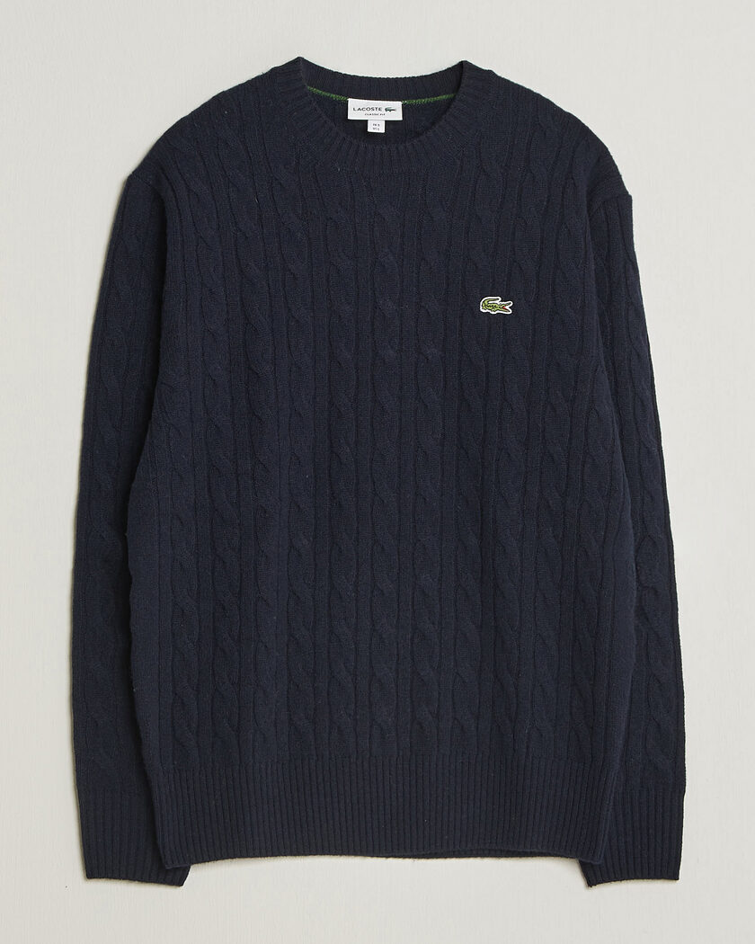 Lacoste Carded Wool Cable Crew Neck Navy Blue – Blau