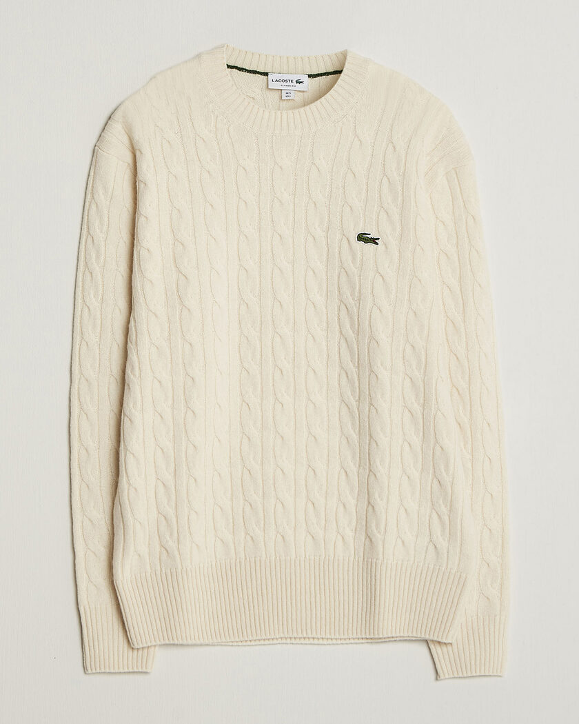 Lacoste Carded Wool Cable Crew Neck Lapland – Weiß