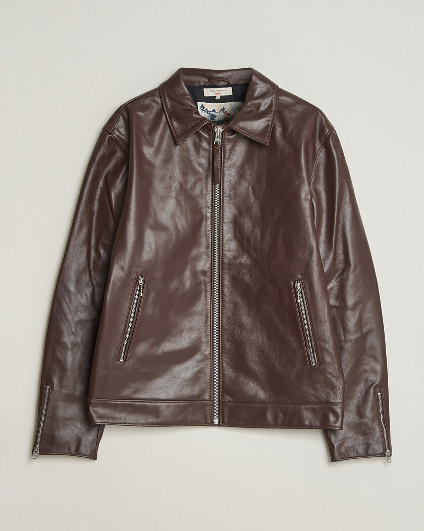 Nudie Jeans Eddy Rider Leather Jacket Burgundy Brown – Braun