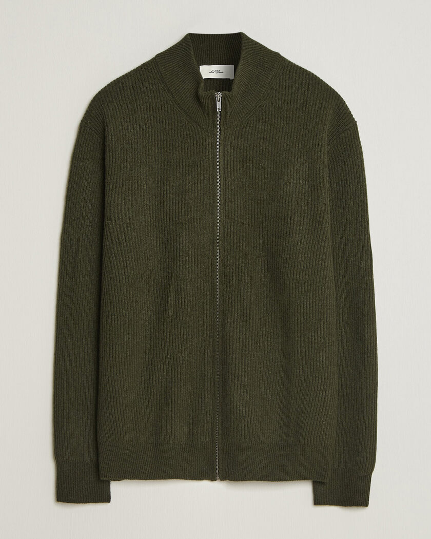 LES DEUX Wool Rib Knitter Zip Rosin Green – Grün