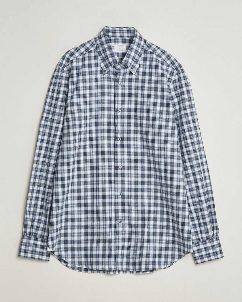 Mazzarelli Soft Flannel Button Down Shirt Navy – Blau
