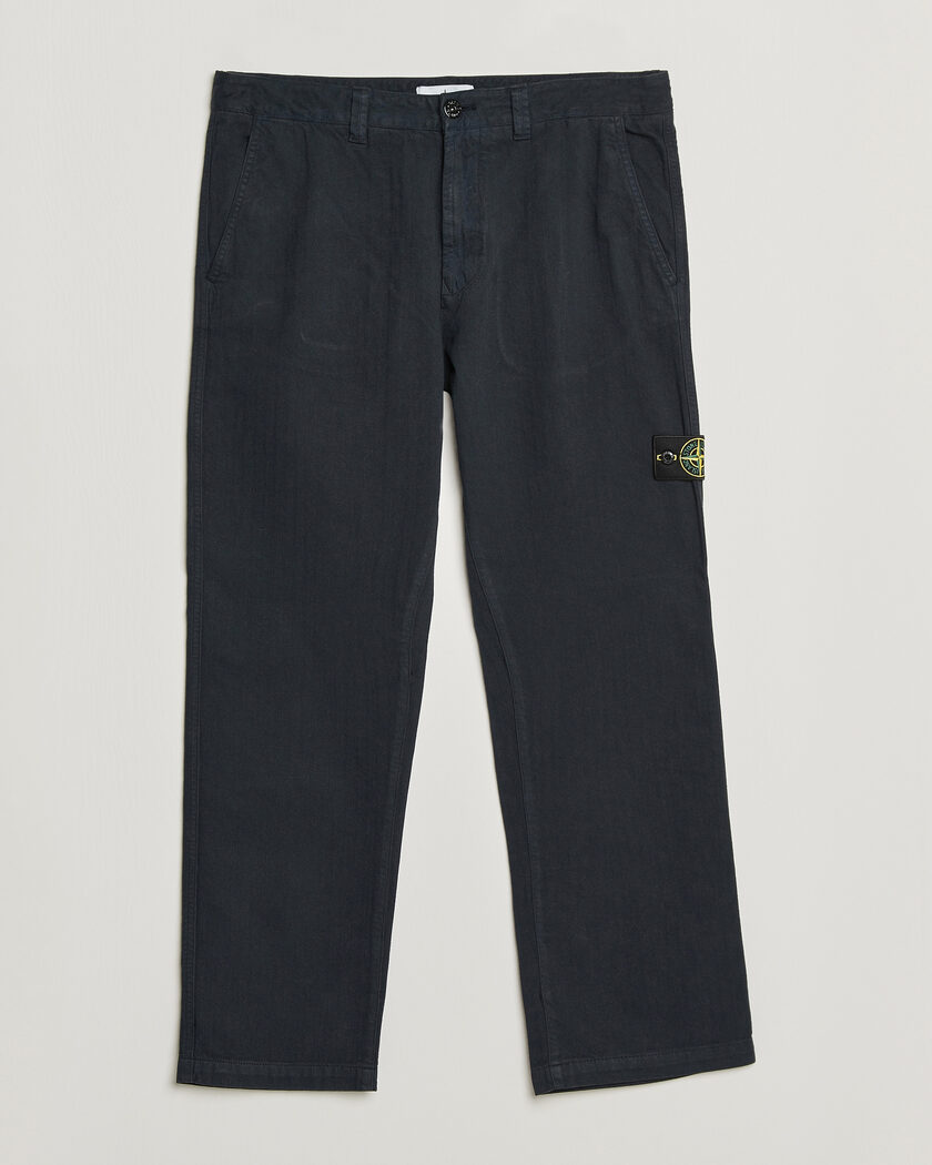 Stone Island Cotton Herringbone Pants Navy Blue – Blau