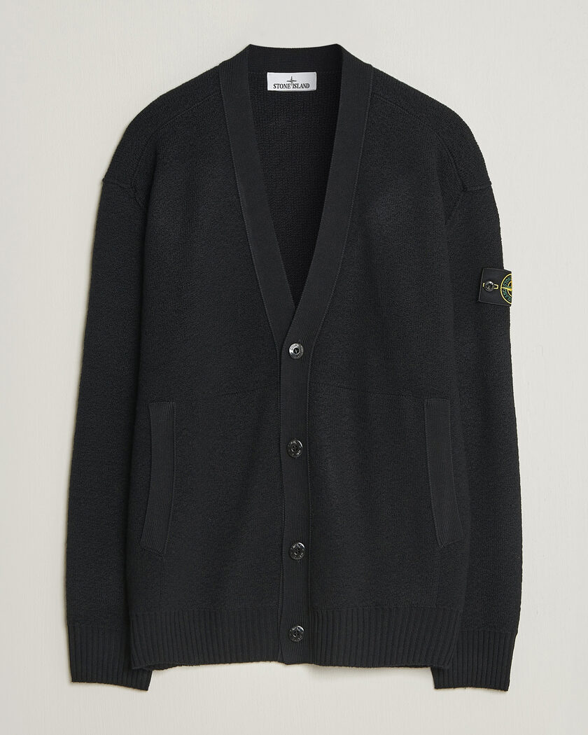 Stone Island Textured Stitch Wool Cardigan Black – Schwarz