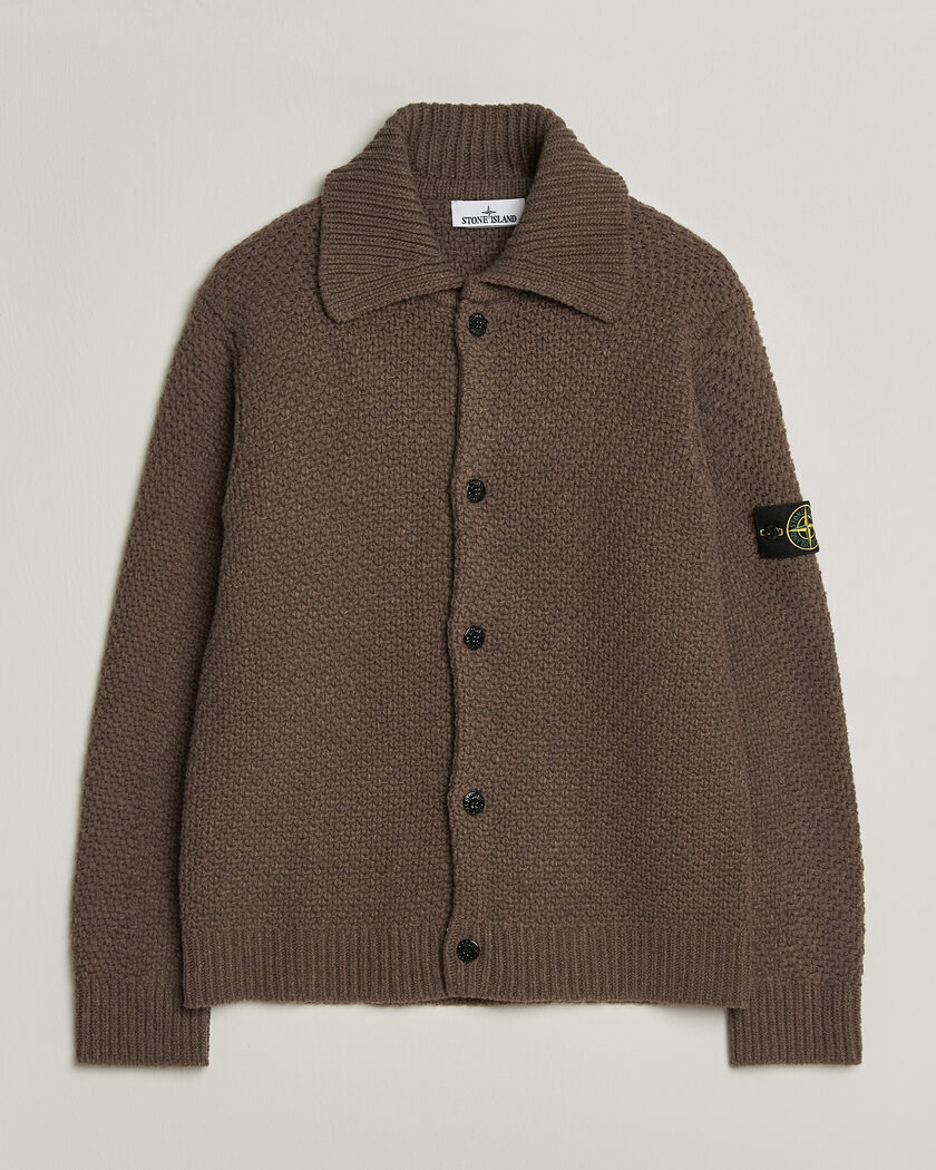 Stone Island Basket Stitch Lambswool Cardigan Umber Melange – Braun