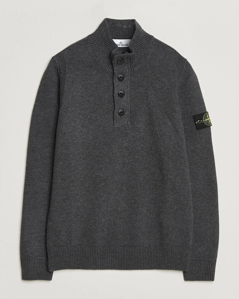 Stone Island Knitted Lambswool Half Button Zip Melange Lead – Grau