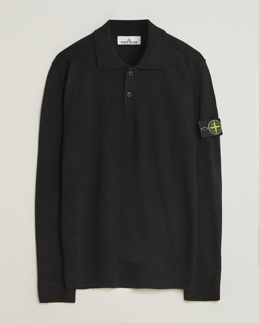 Stone Island Knitted Geelong Wool Polo Black – Schwarz