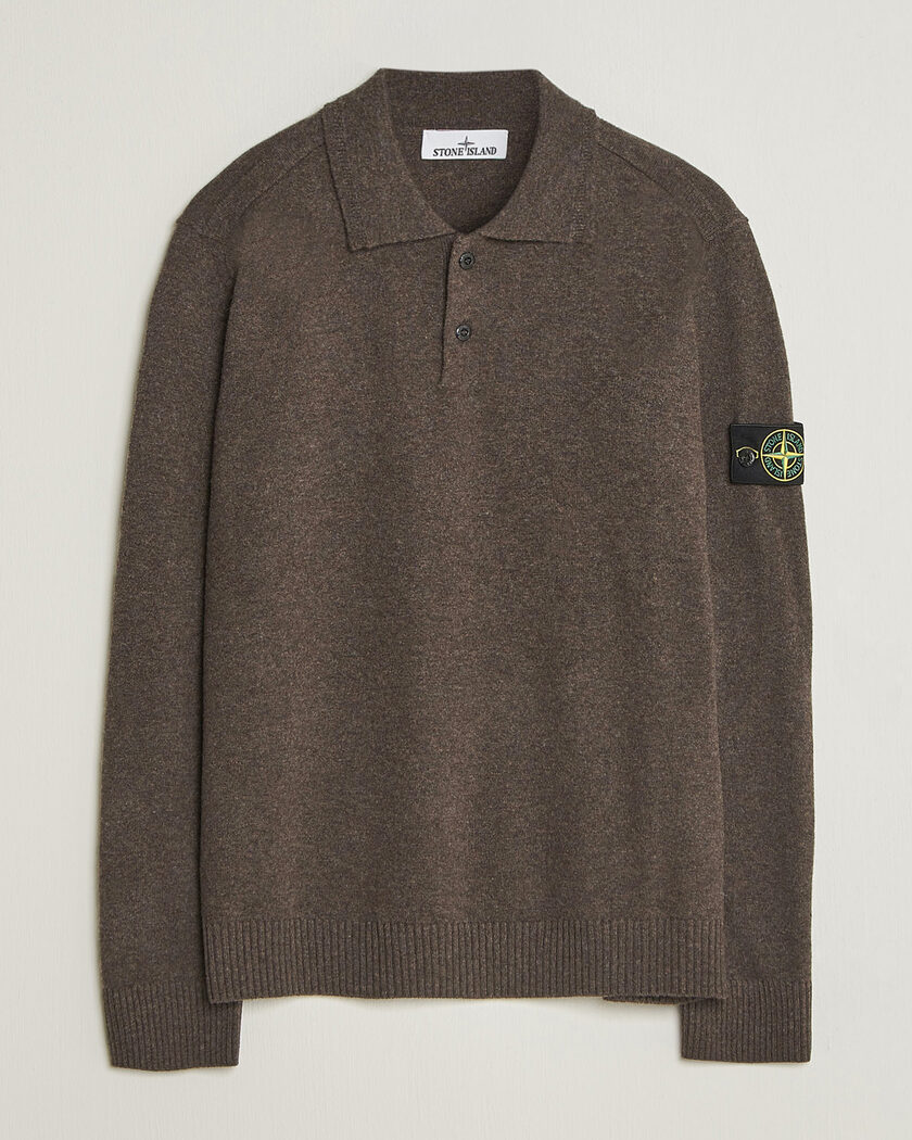 Stone Island Knitted Geelong Wool Polo Melange Lead – Braun