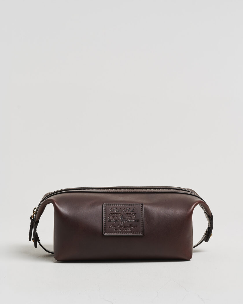 Polo Ralph Lauren Leather Washbag Burnished Brown – Braun