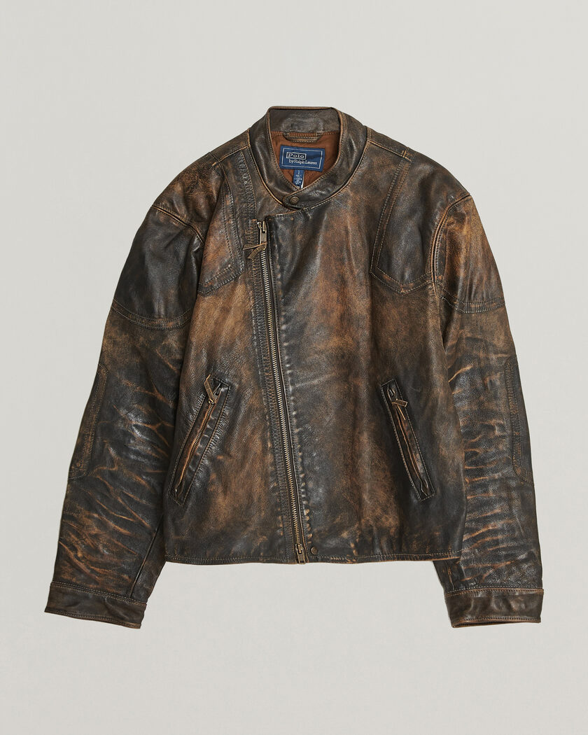 Polo Ralph Lauren Leather Bomber Jacket Brown/Black Amber – Braun