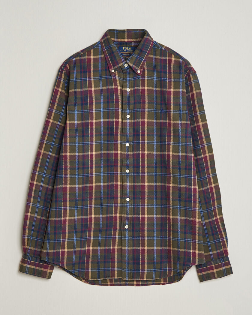 Polo Ralph Lauren Custom Fit Brushed Flannel Shirt Olive Berry – Mehrfarbig