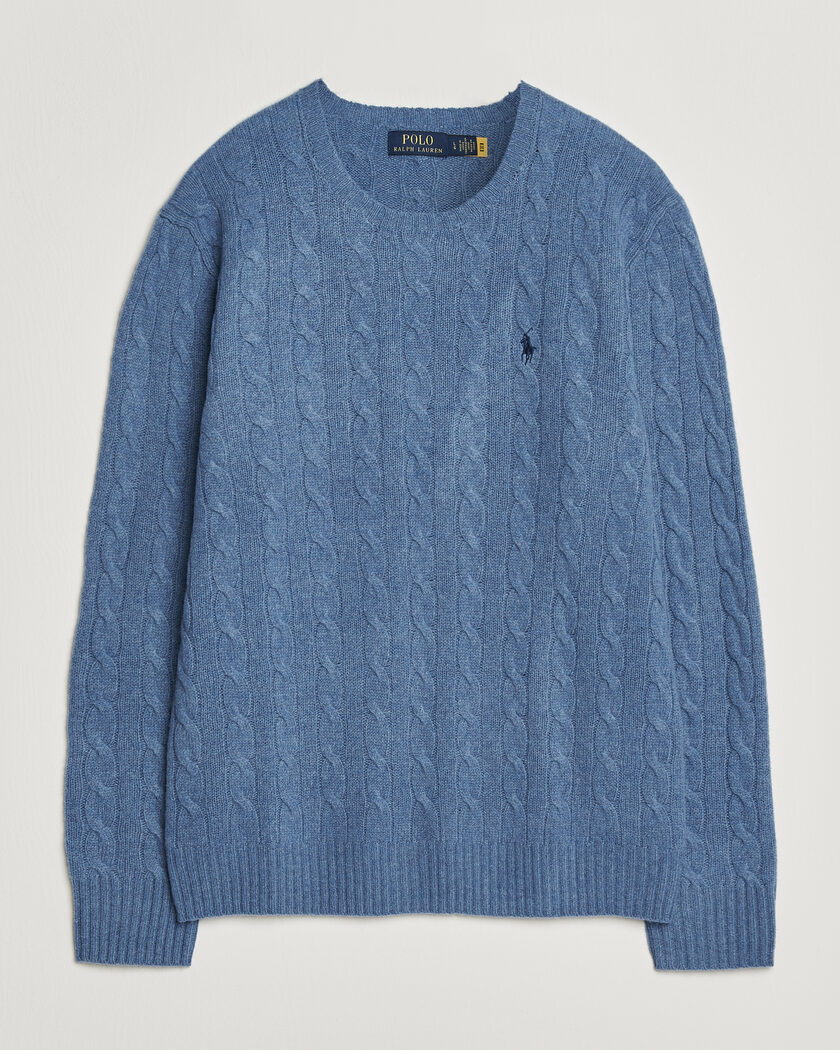 Polo Ralph Lauren Wool/Cashmere Cable Crew Neck Blue Borage Heather – Blau