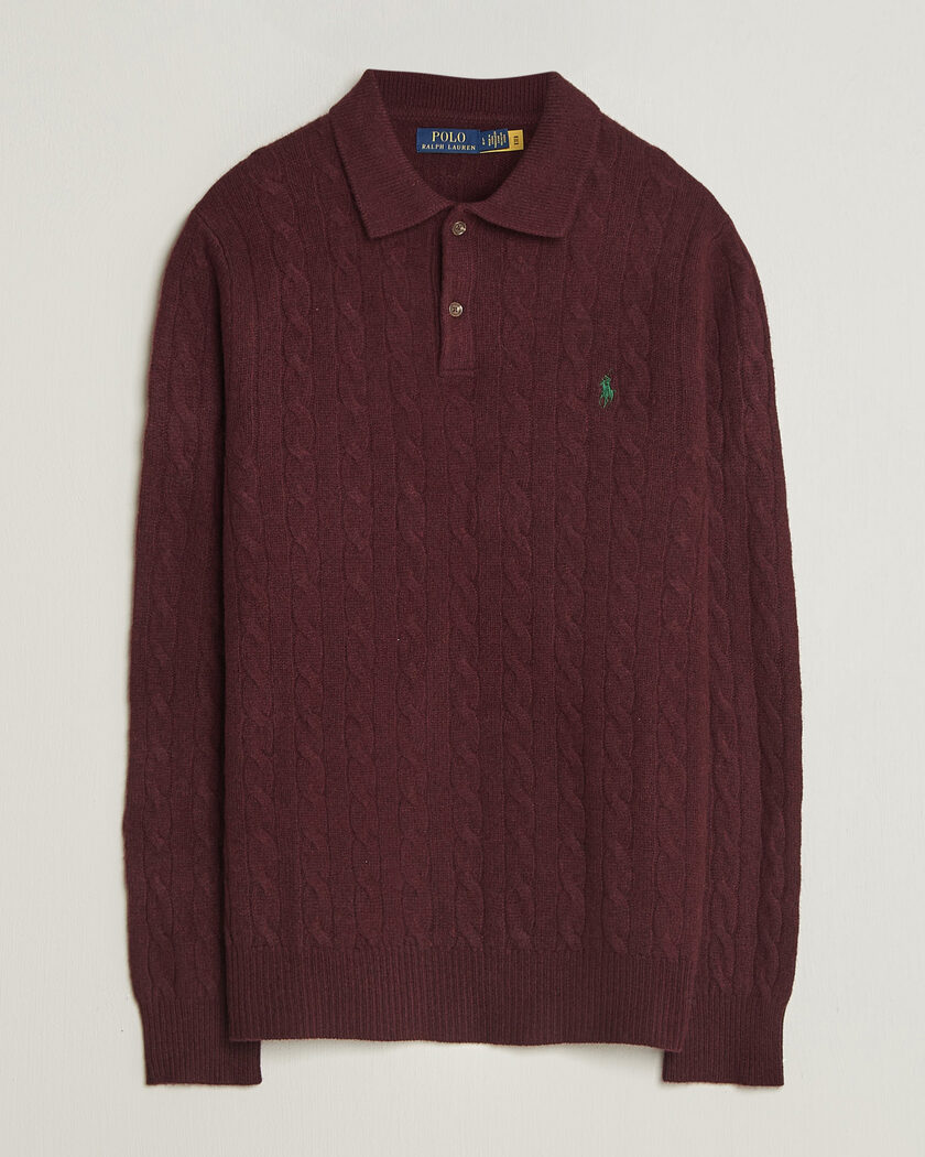 Polo Ralph Lauren Wool/Cashmere Cable Knit Polo Aged Wine Heather – Rot