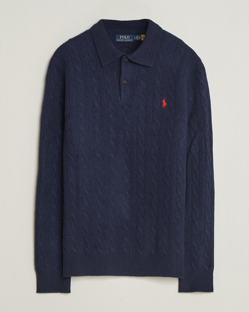 Polo Ralph Lauren Wool/Cashmere Cable Knit Polo Hunter Navy – Blau