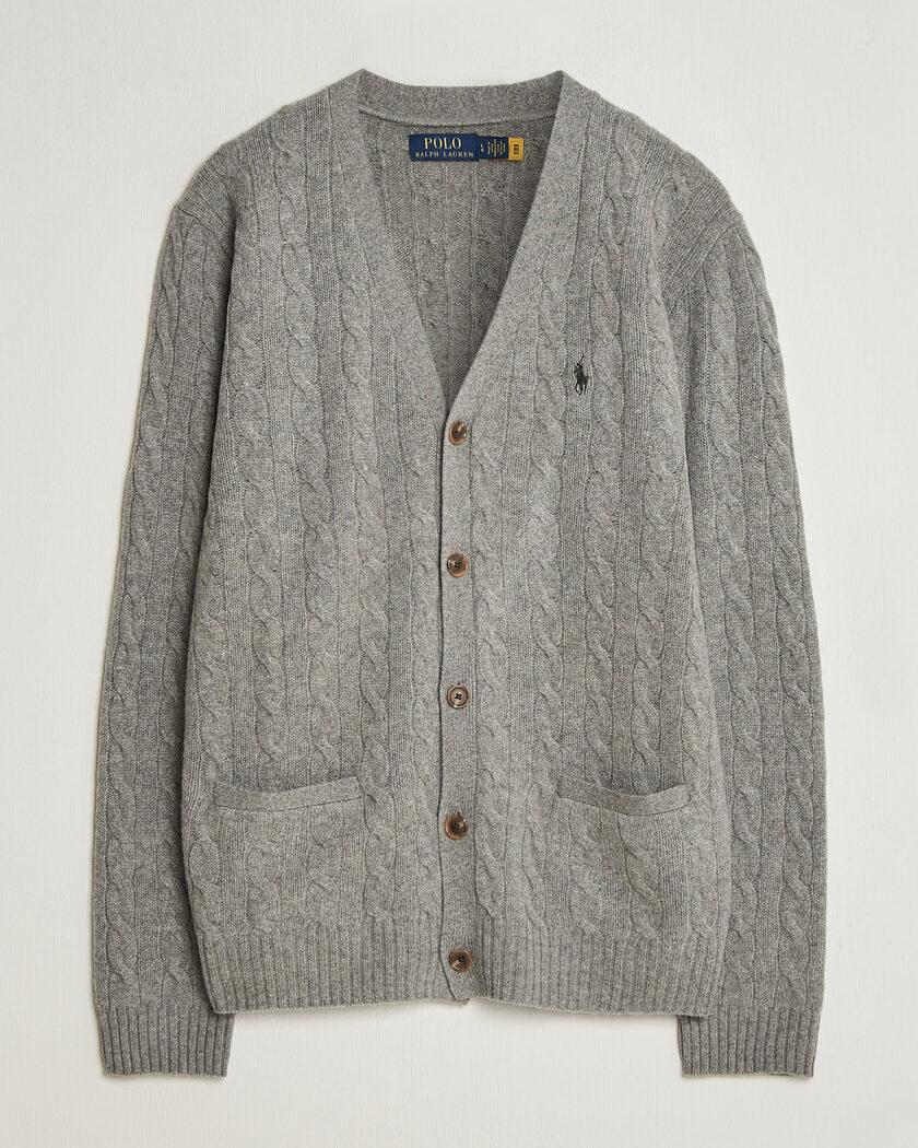  Polo Ralph Lauren Wool/Cashmere Cable Cardigan Fawn Grey Heather – Grau
