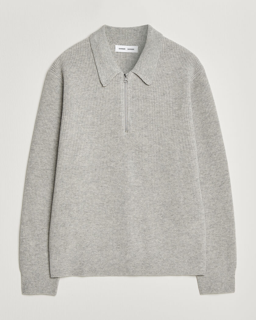 Samsøe Samsøe Isak Knitted Half Zip Polo Grey Melange – Grau