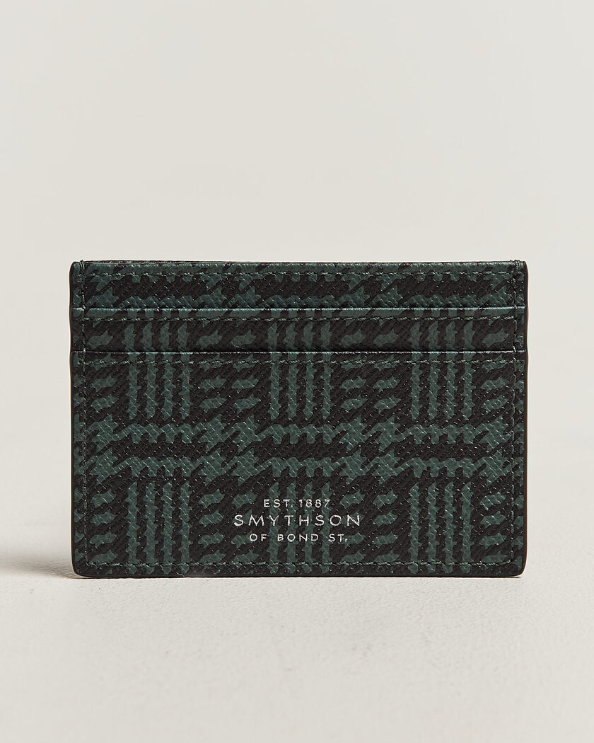 Smythson Panama Tweed Flat Cardholder Slate Green – Grün