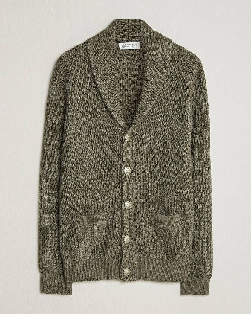 Brunello Cucinelli Shawl Collar Cardigan Forest Green – Grün