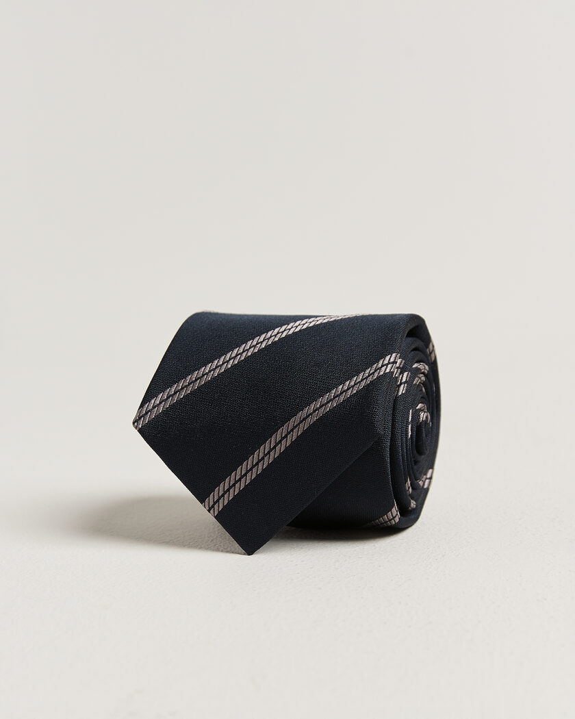 Brunello Cucinelli Regimental Stripe Silk Tie Navy – Blau